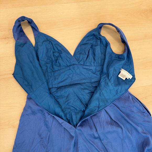 VTG! Maggy London Petites Blue 100% Silk Party Dress V-Neck Bubble Hem 10P Party - Picture 5 of 14